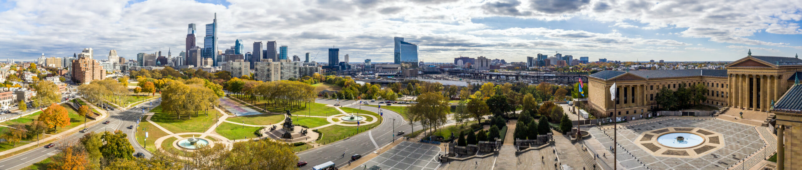 Drone view on the Philadelphia Skyline